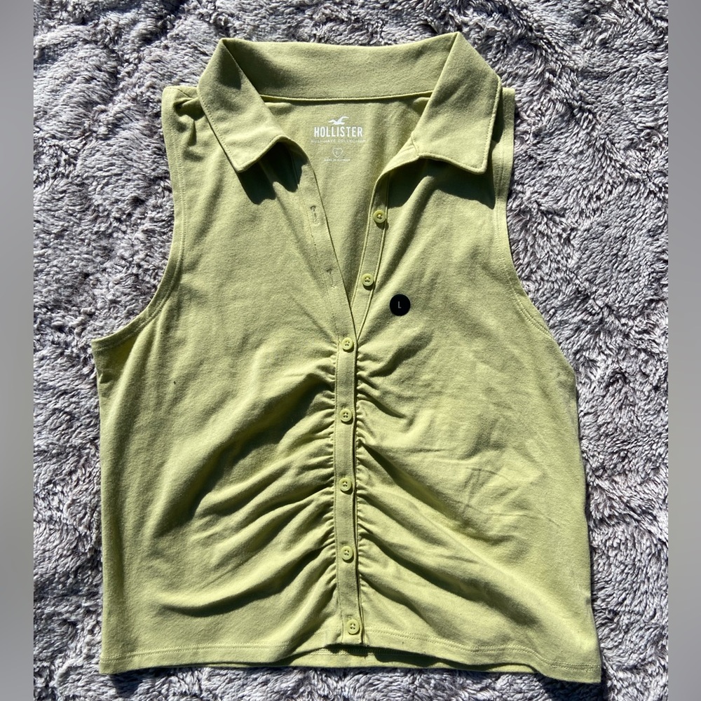 Green Sleeveless Button-Up Top - Large, Hollister